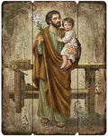 15" ST. JOSEPH AND CHILD WOOD PLAQUE