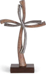Distressed Natural Brown Silver Tone Double Cross 12 x 7.5 Resin