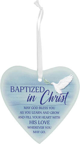 BAPTIZED IN CHRIST - Glass Heart Ornament