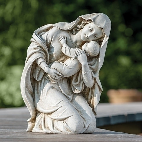 13.5"H KNEELING MADONNA AND CHILD GARDEN STATUE