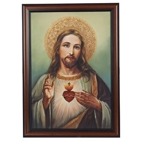 27"H SACRED HEART FRAMED ART