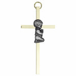 7" PRAYING BOY CROSS BRASS W/ PEWTER