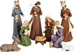 7.75"H 9 PC Nativity Set - Mock Grain Carved Wood