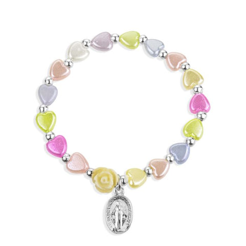 Multicolor Pearlescent Bead Rosary Bracelet with a Miraculous Medal
