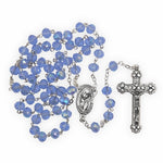 7mm Cut Sapphire Glass Bead Rosary with Crucifix and Madonna Center