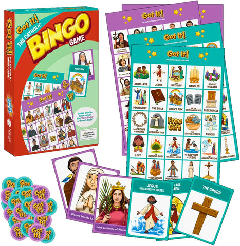 Got It! The Catholic Bingo Game – 2-in-1 Double-Sided Saint & Church Bingo Cards