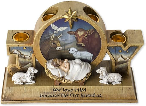 Baby Jesus with Animals Advent Candle Holder