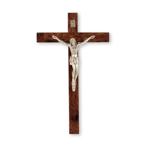 CRUCIFIX 10" WOOD W ANTIQUE SILVER