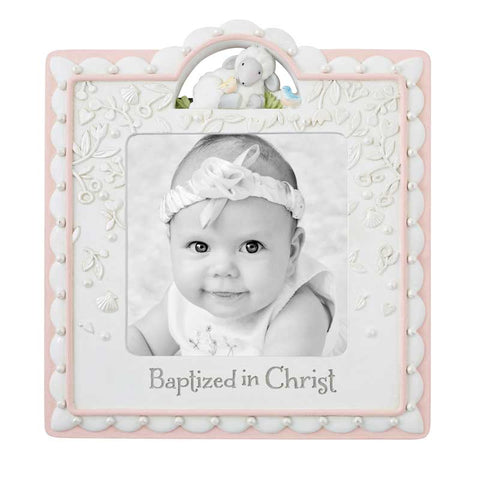 Baptism Frame Pink w/ White Lamb