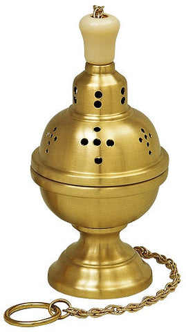 CENSER/BOAT Brass Satin 9"H 4 "   "D +SPOON