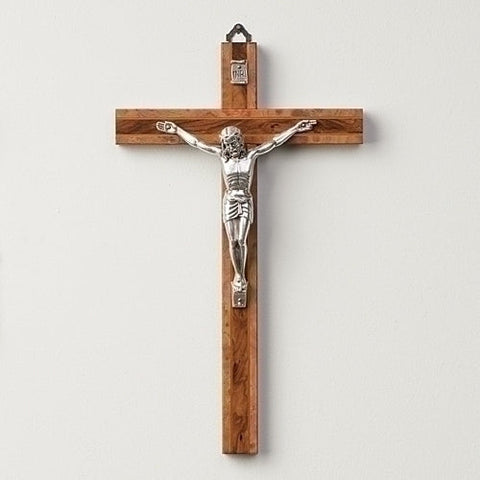 Burled Wood Crucifix 10"