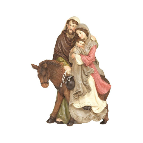 NATIVITY SET 1 PIECE HOLY FAMILY ON DONKEY 8 1/2" RESIN