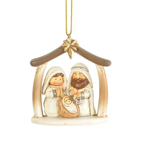 ORNAMENT IVORY HOLY FAMILY IN CRECHE