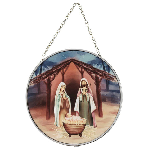HOLY FAMILY IN CRECHE SUNCATCHER 6"