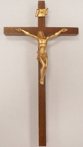 10'' Crucifix Walnut With Gold Coloured Corpus