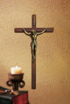 Walnut Finish Cross with Antique Gold Plated Corpus 10"