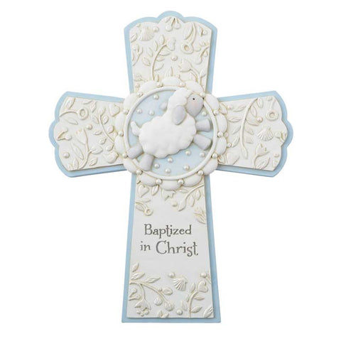 BAPTISM CROSS BLUE W/ LAMB