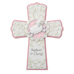 BAPTISM CROSS PINK W/ LAMB