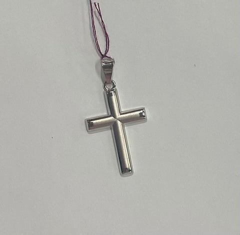 Sterling Silver Rhodium Plated Matte Finish Hollow Cross