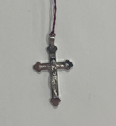 Sterling Silver Rhodium Plated Medium Fancy Crucifix