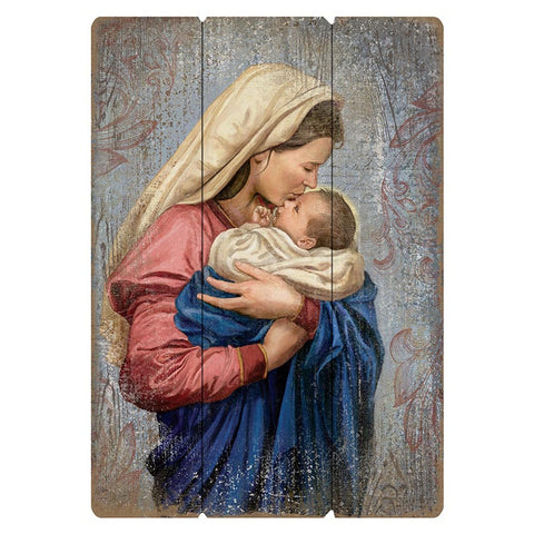 27" MADONNA & CHILD WOOD PLAQUE-LARGE