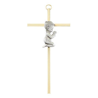 7" CROSS BOY PRAYING - PEWTER