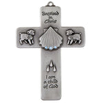 5" H BAPTISM CROSS W/ SHELL BLUE JEWEL