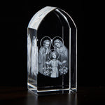 JEWELED CROSS HOLY FAMILY ETCHED GL
