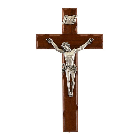 8" WALNUT CRUCIFIX W/ NOTCHED EDGE