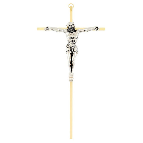 10" CRUCIFIX BRASS W PEWTER CORPUS