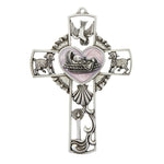 5" H BAPTISM CROSS PEWTER PINK HEART