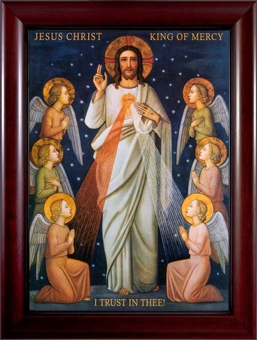 King of Divine Mercy - Cherry Framed Canvas