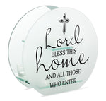 7" LORD BLESS THIS HOME GLASS TEALIGHT HOLDER