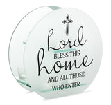 7" LORD BLESS THIS HOME GLASS TEALIGHT HOLDER