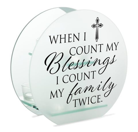 7" WHEN I COUNT MY BLESSINGS GLASS TEALIGHT HOLDER