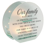 7" OUR FAMILY IS A CIRCLE OF STRENGTH GLASS TEALIGHT HOLDER