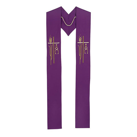 Embroidered Alpha Omega Stole PURPLE