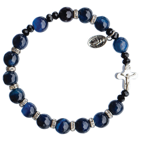 Genuine Blue Agate Rosary Bracelet - 8mm