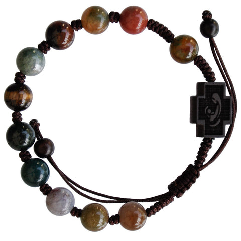 ROSARY BRACELET Adjustable Multicolor Onyx & Jujube Wood 8mm