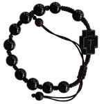 ROSARY BRACELET Adjustable Black Onyx & Jujube Wood 8mm