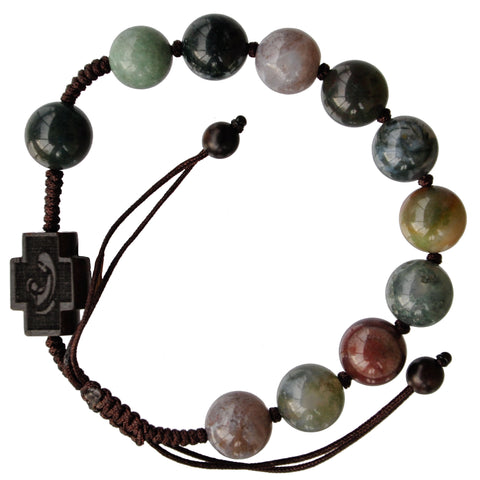 Adjustable Rosary Bracelet: Multicolor Onyx & Jujube Wood - 10mm