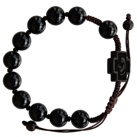 ROSARY BRACELET Adjustable Black Onyx & Jujube Wood 10mm