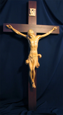 CHAPEL CRUCIFIX 42" Traditional Dark Wood - Hand Carved