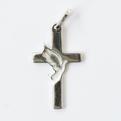 STERLING SILVER CROSS WITH DOVE - Rhodium Plated