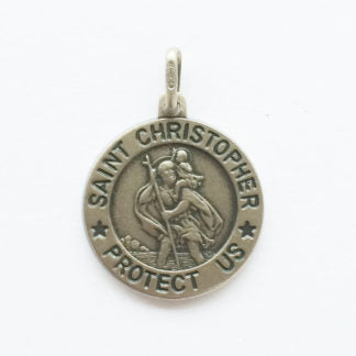 SS ST CHRISTOPHER RHODIUM FINISH ROUND MEDAL