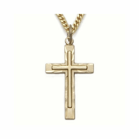 GOLD PLATED ENGRAVED CROSS W/ 24" Chain