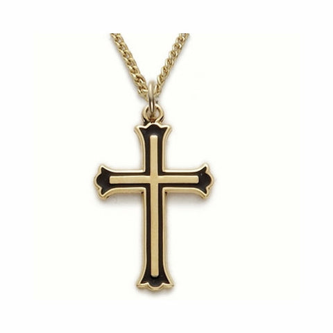 Gold & Black Budded Cross 18" Chain