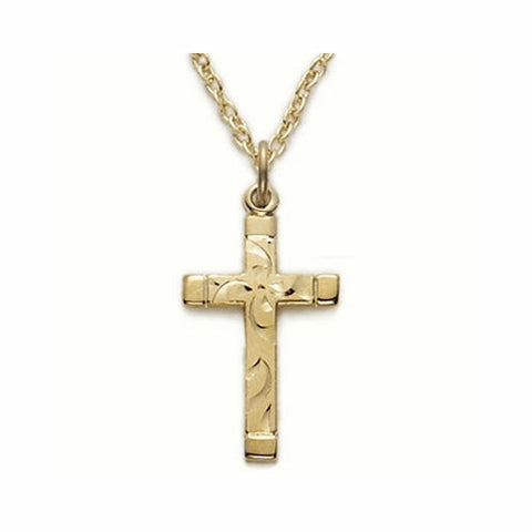 GOLD PLATED ENGRAVED CROSS W/18" CHAIN