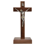 8" CRUCIFIX STANDING WALNUT W/ PEWTER CORPUS