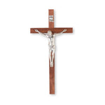 10" WALNUT WOOD CROSS W/PEWTER CORPUS